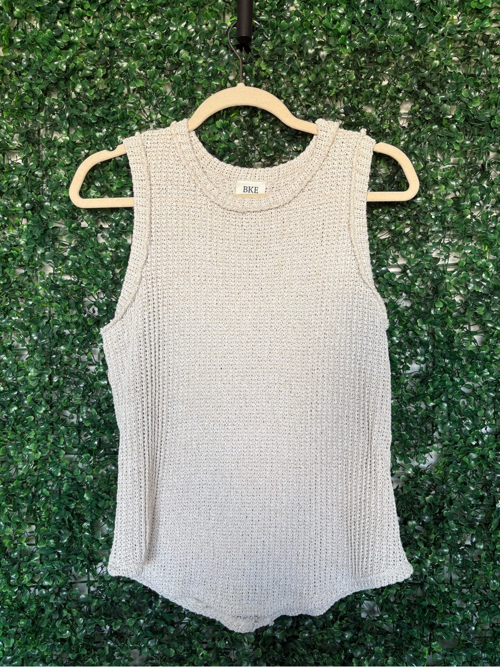 BKE Beige Cream Knit Sleeveless Scoop neck Tank Top